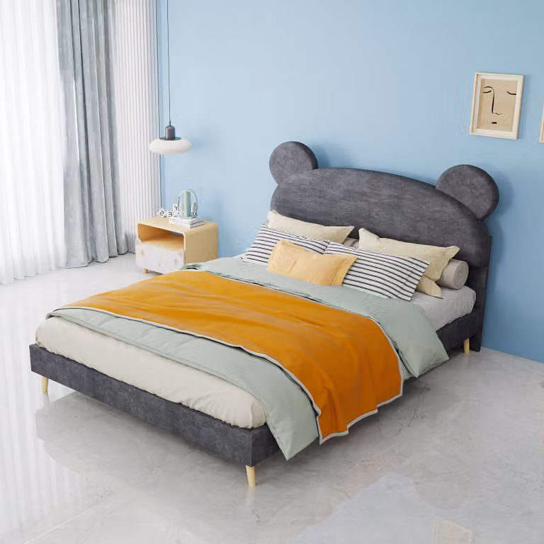 Letto imbottito 160x200 cm con funzione di ricarica USB e illuminazione LED, struttura del letto con 4 cassetti, rete a doghe in legno, colore beige/grigio