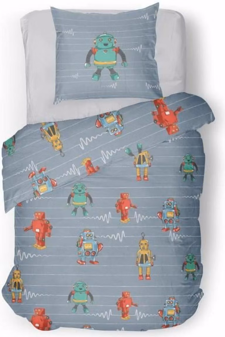 Set copripiumino Roupillon robot grigio scuro 140 x 200 cm 2 pezzi