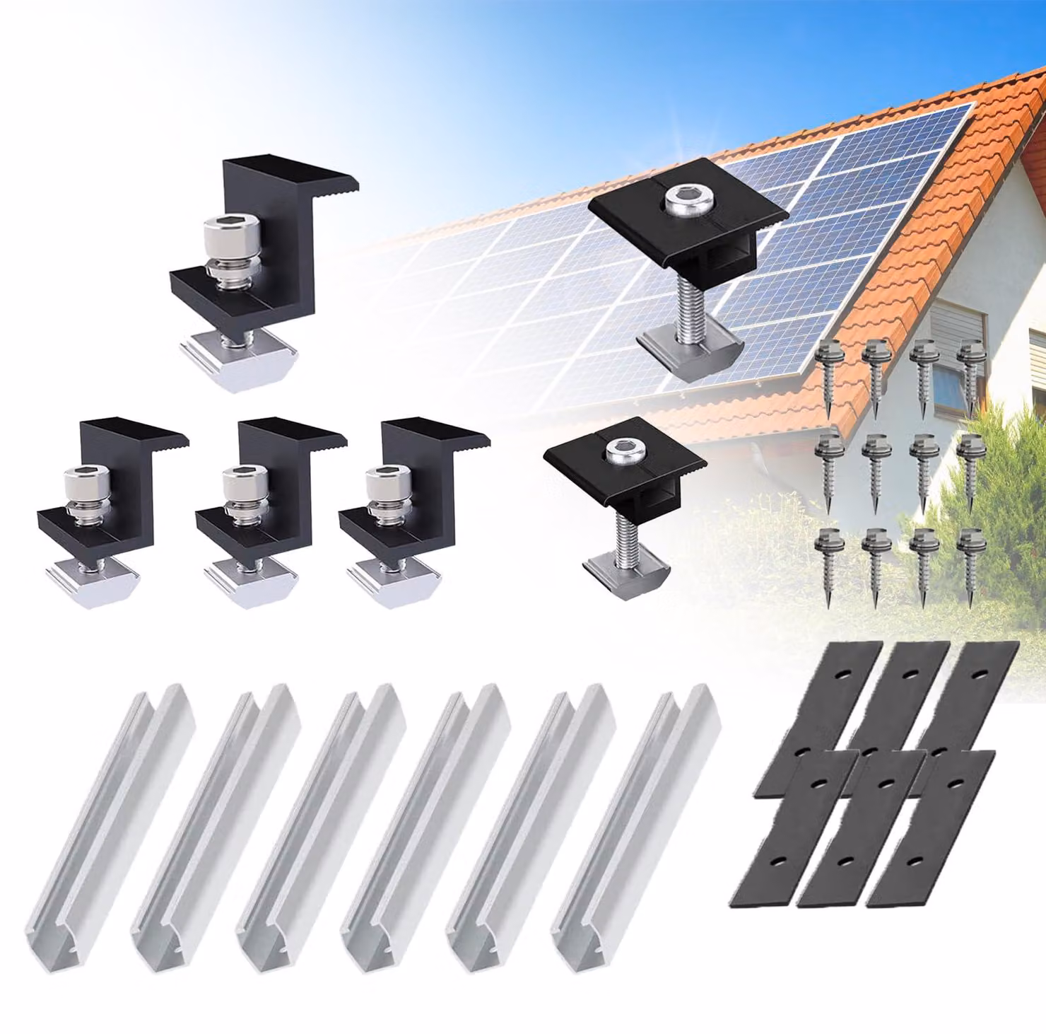 Sistema di fissaggio per pannelli solari da 30 mm - Supporto per tetti piani - Kit da 12 cm