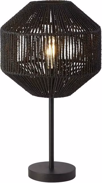 Lampada da scrivania moderna SEARCHLIGHT in rattan e metallo nero con paralume in tessuto bianco, attacco E27