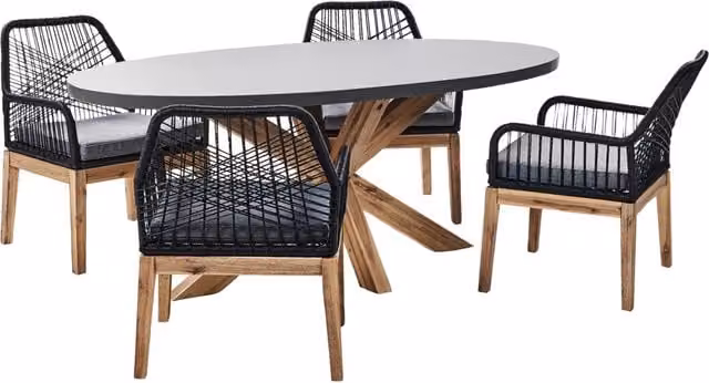 Set da pranzo da giardino Beliani in legno di acacia e cemento, tavolo rettangolare e 4 sedie, Grigio e Nero, L: 190 cm x P: 100 cm