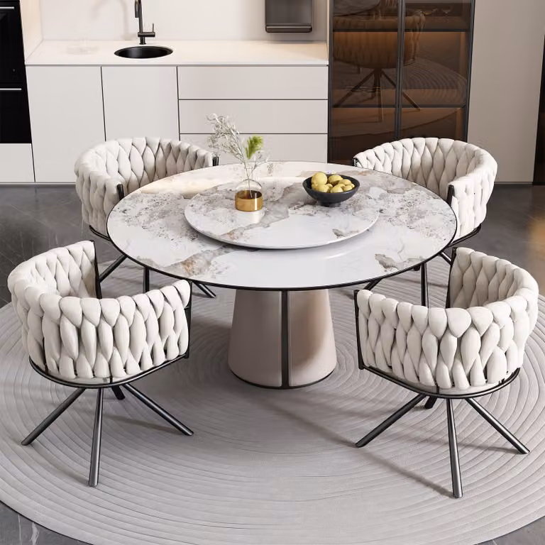 MODFU - Sedia da pranzo imbottita (set da 4), girevole a 360°, sedia da soggiorno con braccioli e gambe in acciaio, sedia da cucina, sedia da trucco, in velluto, color beige