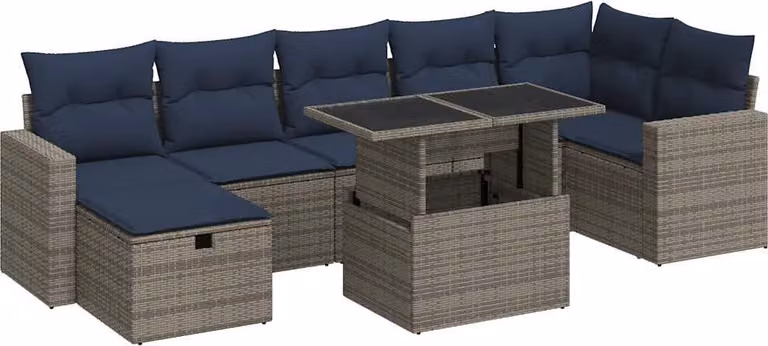 Set Divani Giardino 8 pz con Cuscini Grigio Polyrattan Acacia