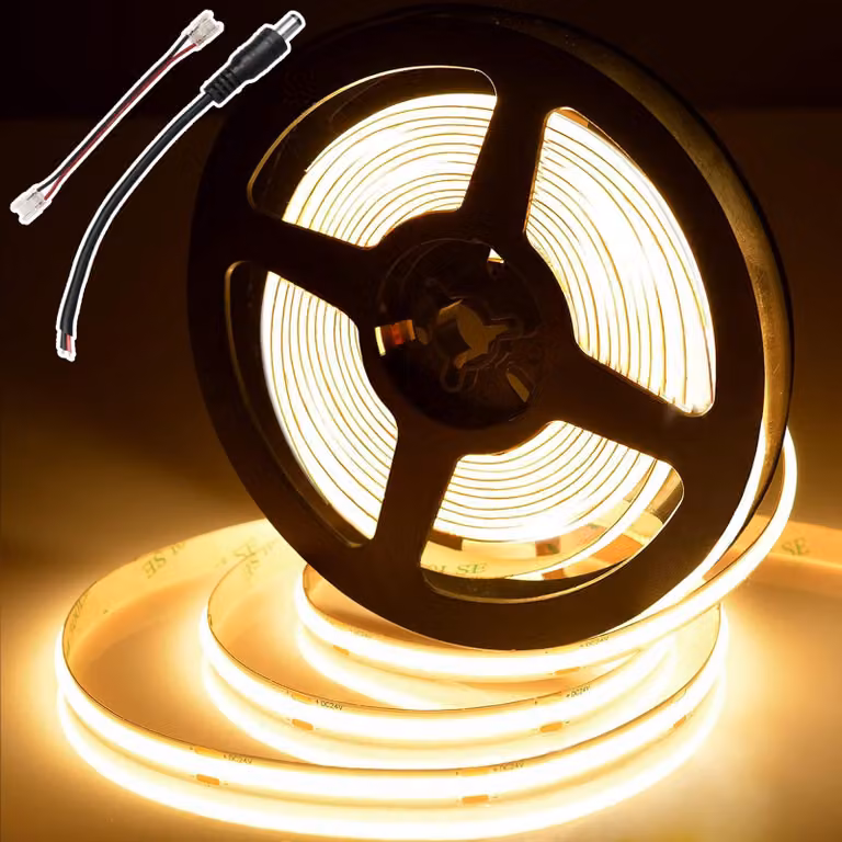 Striscia LED COB a 12V, 5 metri, luce calda, 480 LED/metro, 2700K, senza alimentatore