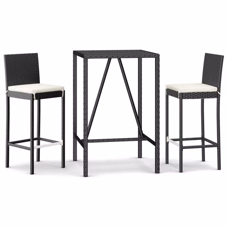 Set Bar da Giardino 3 pz con Cuscini in Polyrattan Nero