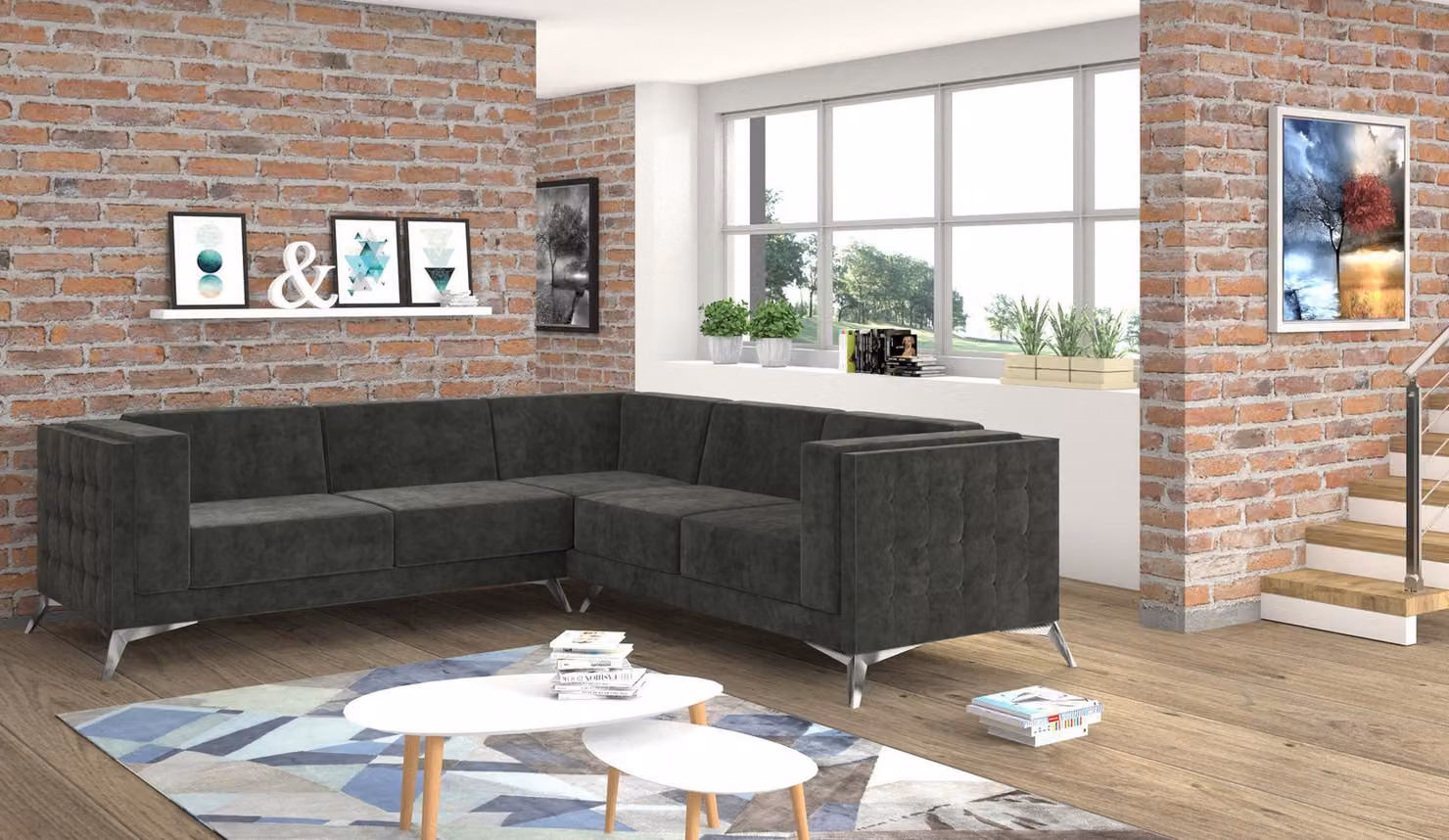 Wohnlandschaft Ecksofa L-Form Sofa Couch Design Couch Textil Modern Polster Grau
