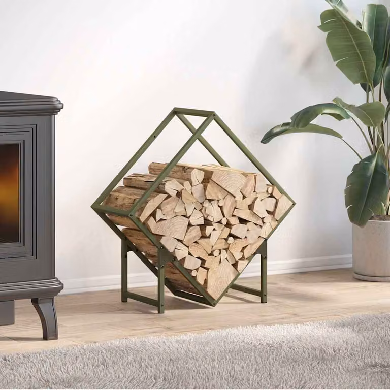 Rastrelliera per legna da ardere vidaXL Verde Oliva L: 60 cm, P: 25 cm, H: 60 cm