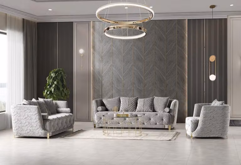 Sofagarnitur 3 2 1 Sitzer Set Design Sofa Polster Couchen Couch Modern Grau