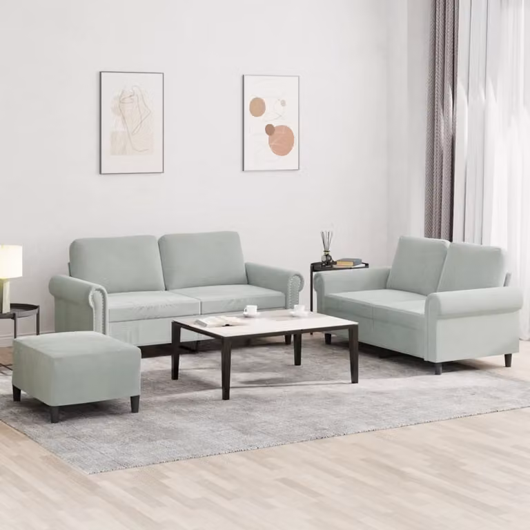 Maison Exclusive - Set divano a 3 posti con cuscini in velluto grigio chiaro