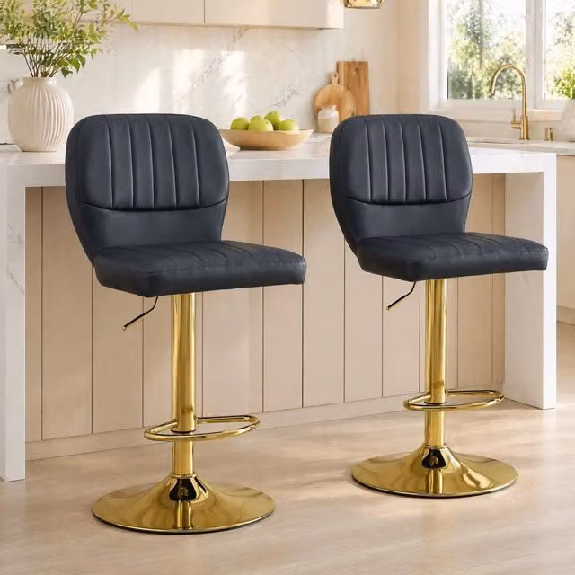 SGABELLO BAR Regolabile 62-83 cm Girevole 360° Nero/Oro