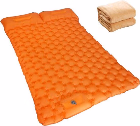 Materasso gonfiabile a due posti con pompa integrata - materasso autogonfiabile per due persone - letto da campeggio - arancione