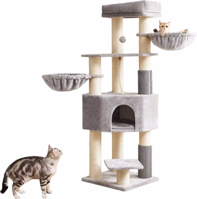 Albero per gatti con cuscini riscaldanti – Casa per gatti – 50 x 50 x 160 cm – Adatto per 5 gatti