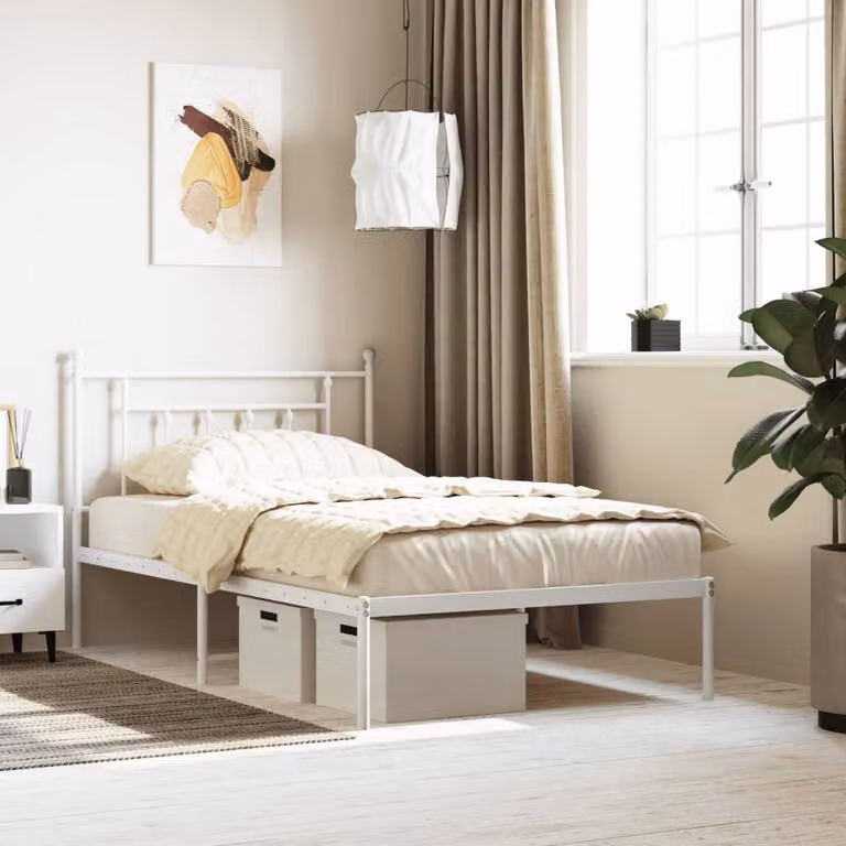 vidaXL Giroletto con Testiera in Metallo Bianco L: 112 cm, P: 207 cm, H: 97 cm