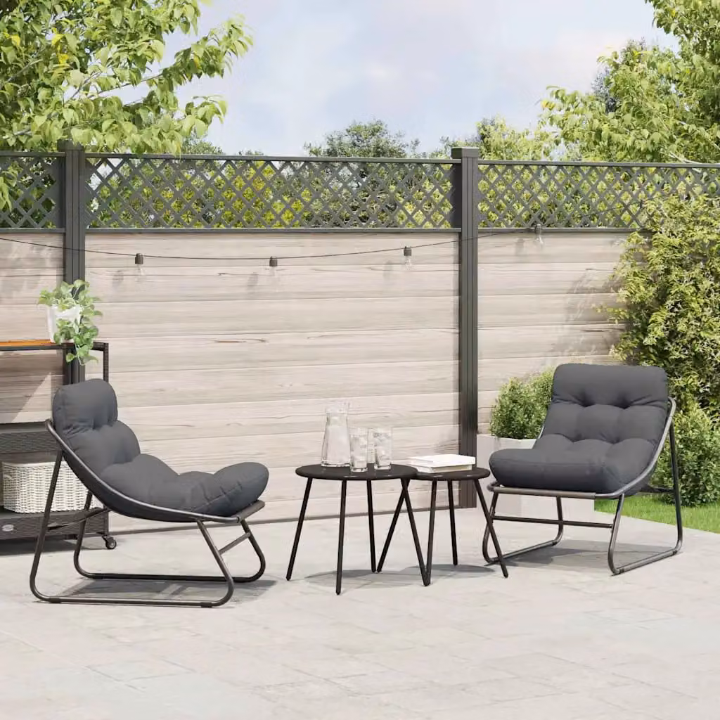 Set da giardino vidaXL in acciaio verniciato a polvere nero con cuscini inclusi