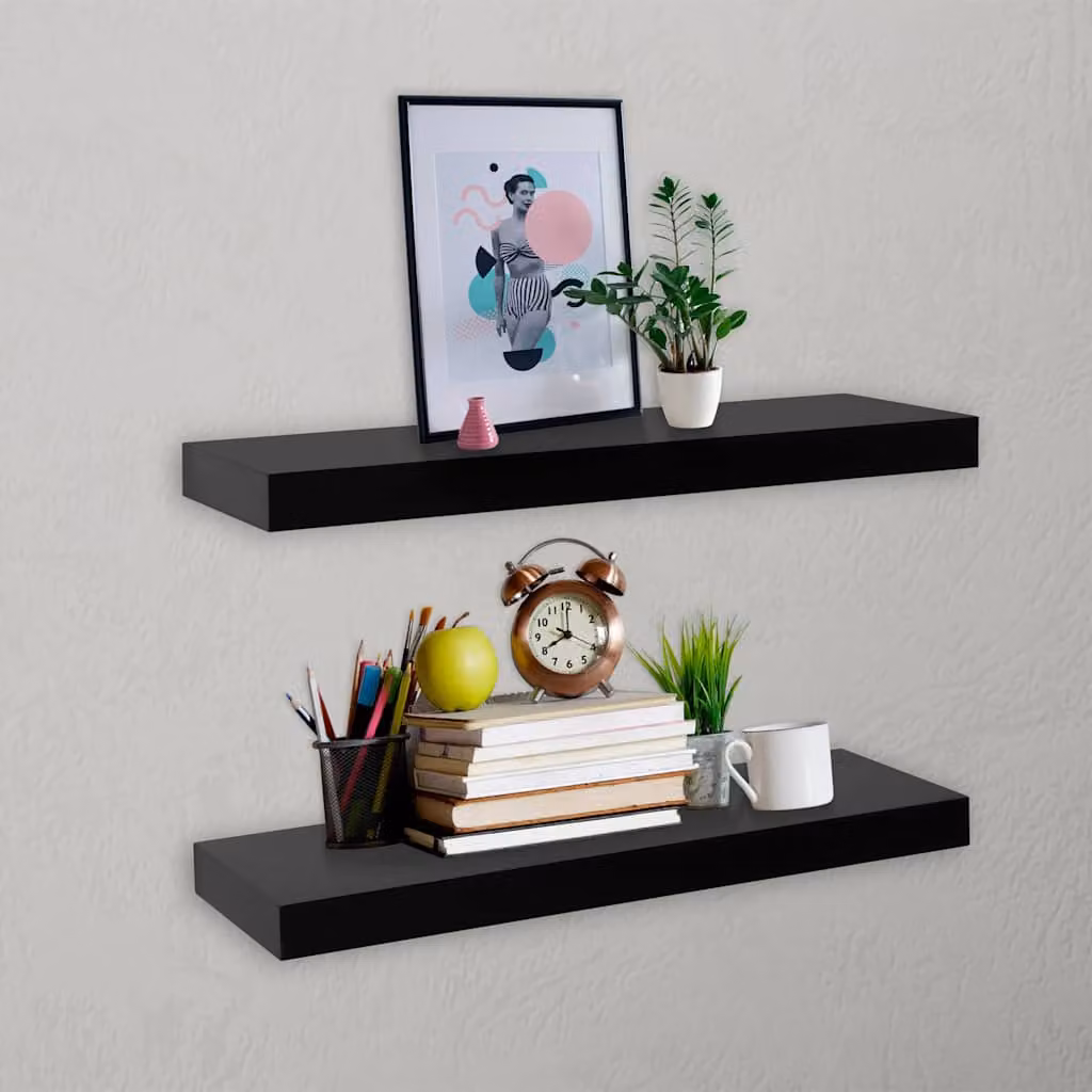 Set di 2 mensole a muro galleggianti vidaXL in MDF laccato nero, L 40 cm x P 20 cm x H 3,8 cm