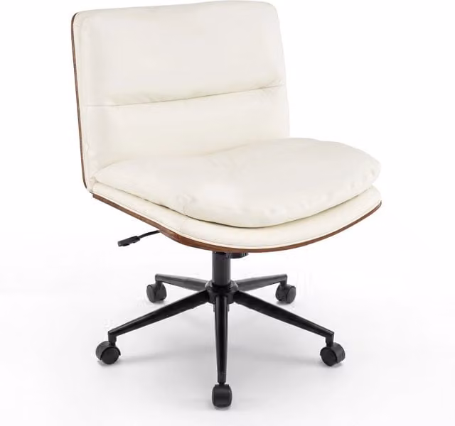 Sedia ufficio girevole in simipelle senza braccioli altezza regolabile, Poltrona scrivania imbottita ergonimica lavoro studio relax Bianco