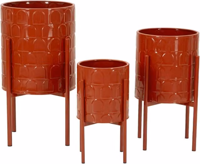 Set di 3 porta-vasi Archy Vikasa Home in metallo rosso con piedistallo geometrico e design moderno