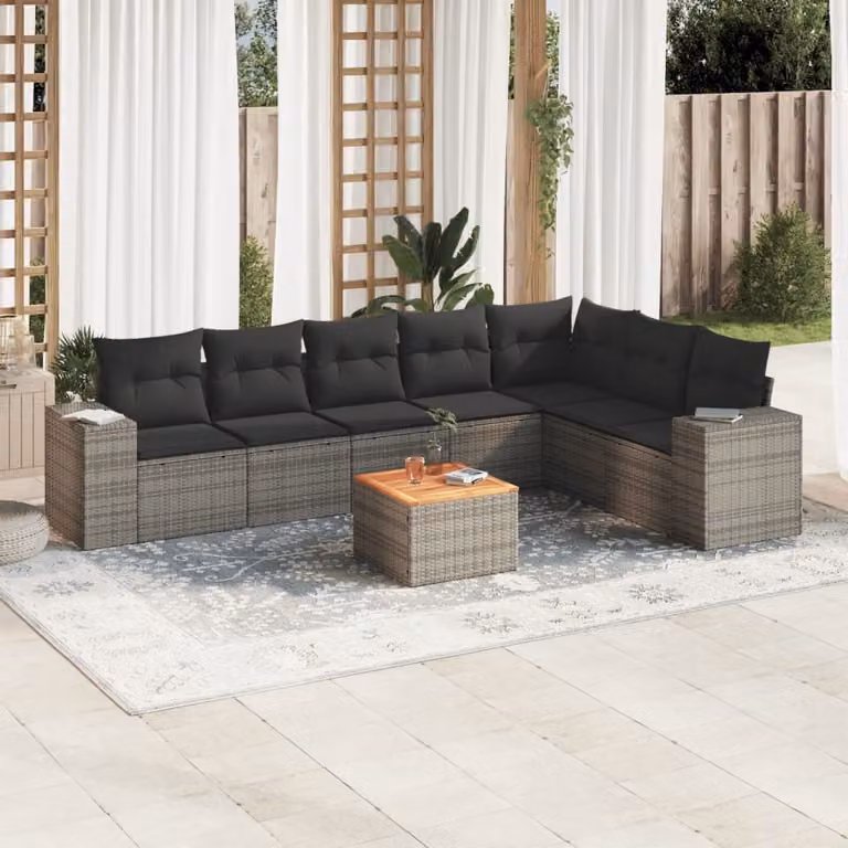 Maison Exclusive - Set da giardino 8 pezzi con cuscini grigio in polyrattan
