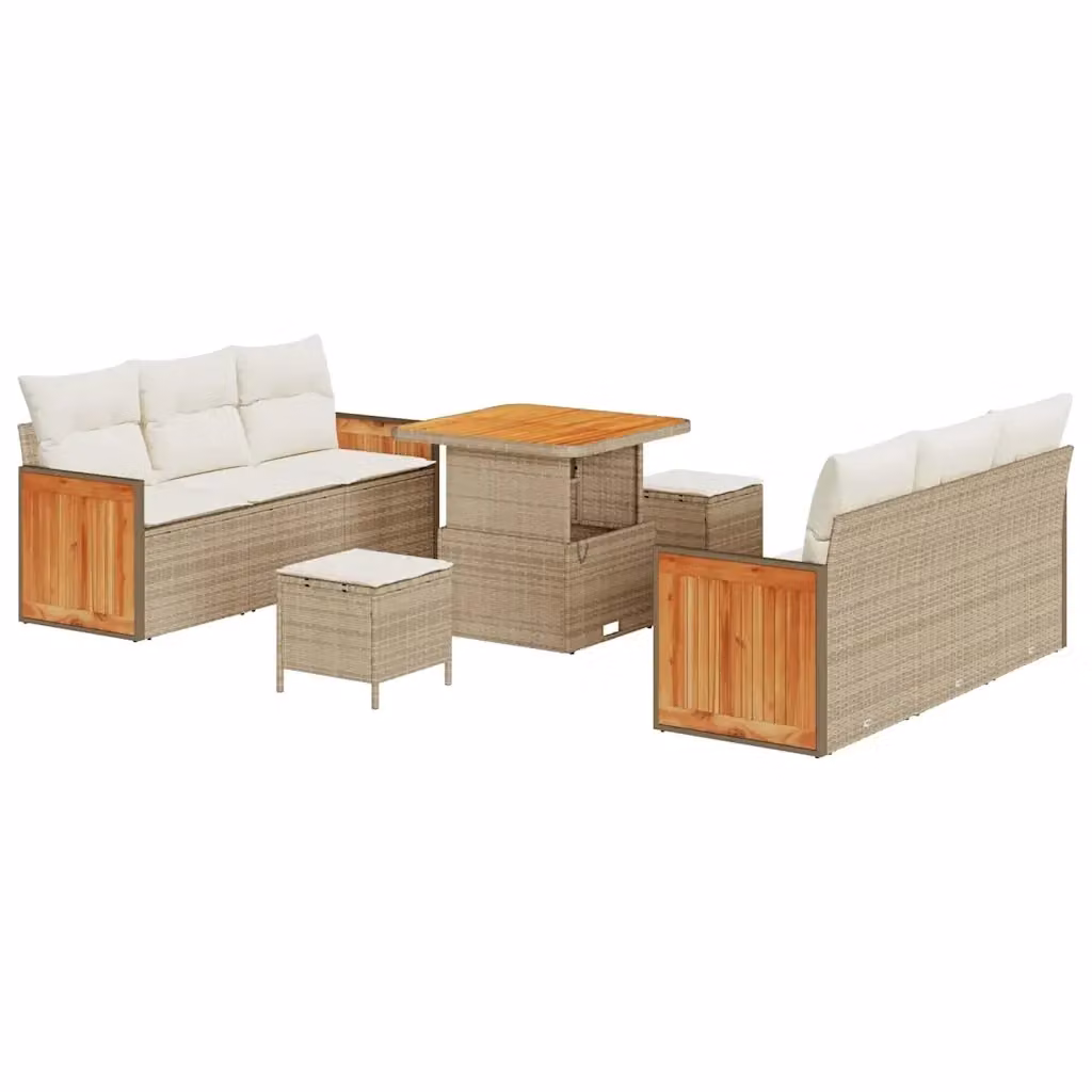 Set Divano da Giardino vidaXL 9 Pezzi Beige e Bianco con Cuscini e Tavolino in Acciaio Verniciato a Polvere – 2