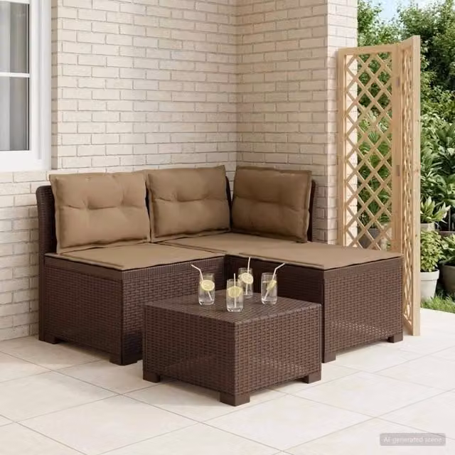 Divano da giardino a L con cuscini vidaXL, design moderno in look rattan marrone con coperture rimovibili