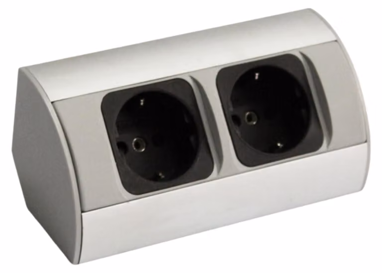 kalb | ciabatta angolare a 2 vie 2x presa 230V alluminio argento/nero