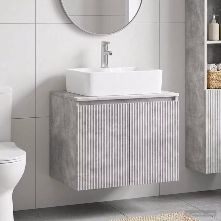 Set di mobili per il bagno sospesi vidaXL in MDF Grigio Cemento con ante a battente e finitura opaca