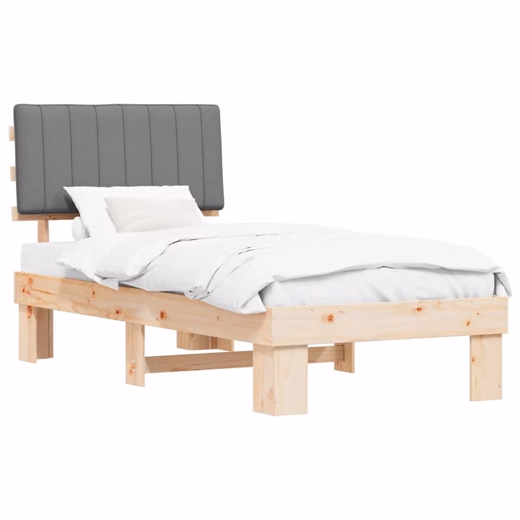 Letto moderno vidaXL con testiera rivestita in tessuto grigio e struttura in legno di pino, L/P/H: 90 x 190 x 93 cm – 2