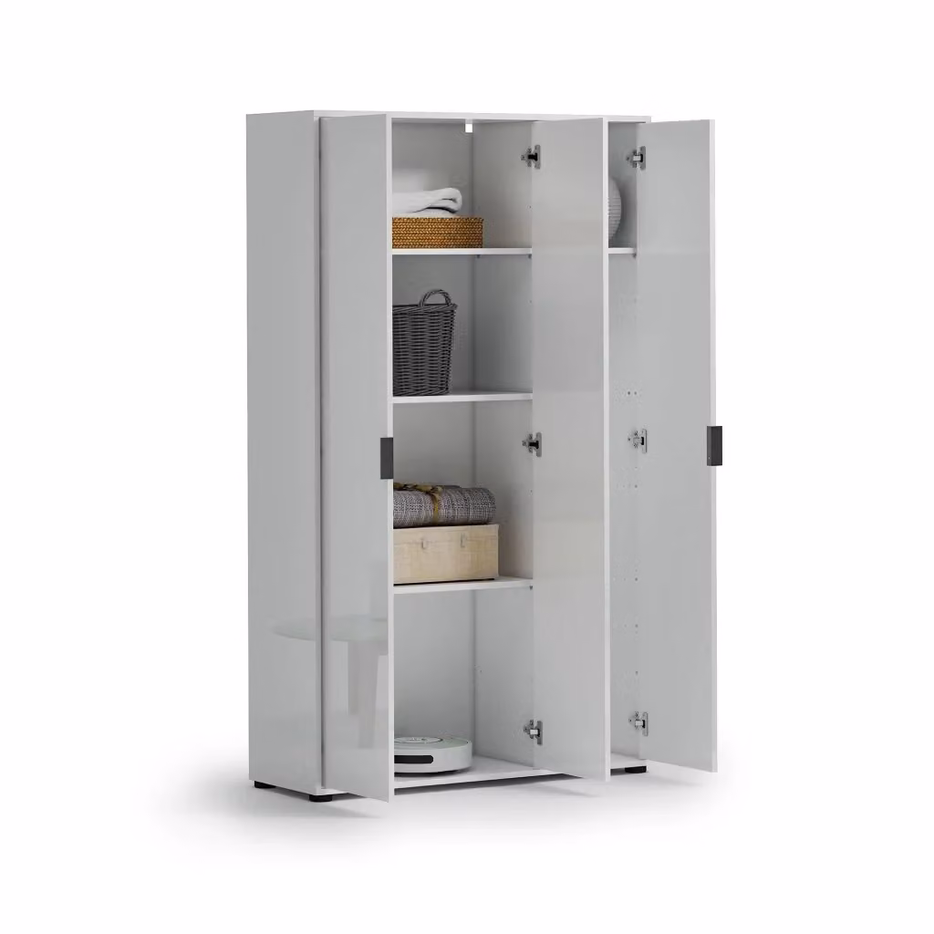 Armadio Multiuso Teolo DMORA Bianco Lucido con Cassetti e Ripiani L: 106.9 cm, H: 180 cm – 2