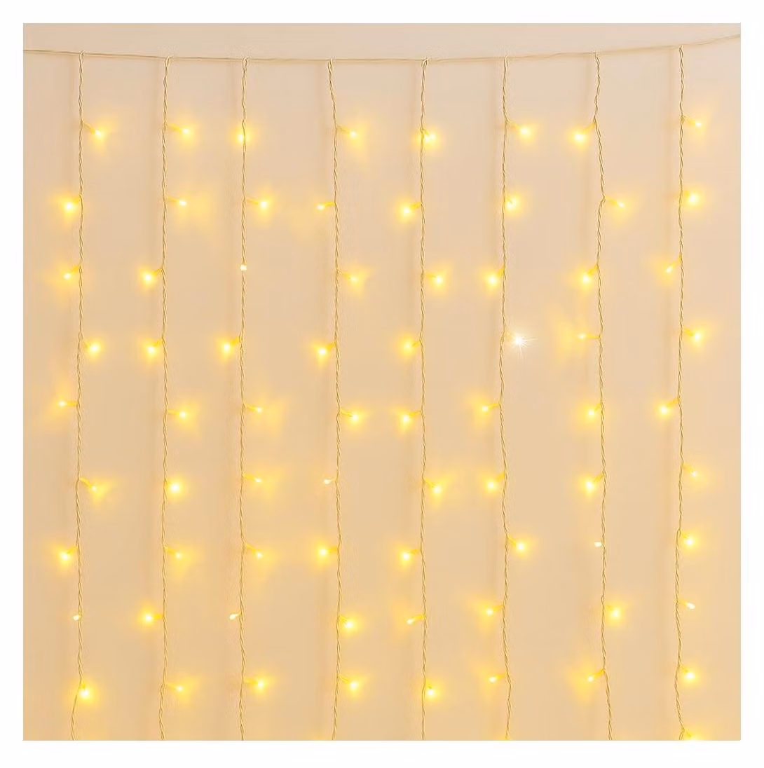 Tenda luminosa a LED, 5 metri, 216 LED, colore giallo, grado di protezione IP65, espandibile, effetto lampeggiante