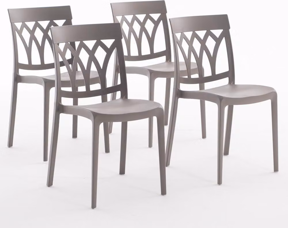 set di 4 sedie impilabili in polipropilene con fibra di vetro per uso esterno e giardino, bar e ristorante, cucina design moderno - EMMA - Tortora