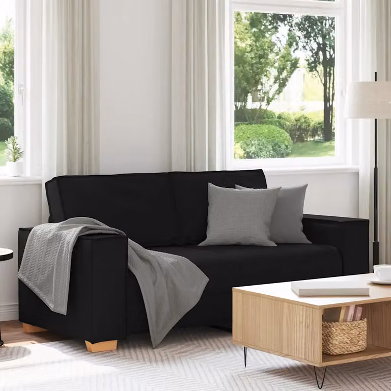 Divano a 2 posti vidaXL in tessuto nero con cuscini, design moderno per soggiorno o ufficio, L: 180 cm, P: 78 cm, H: 84 cm