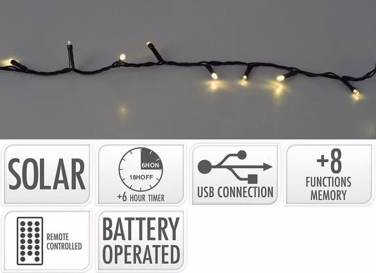 Luci solari a LED 480 USB ricaricabile bianco caldo timer telecomando