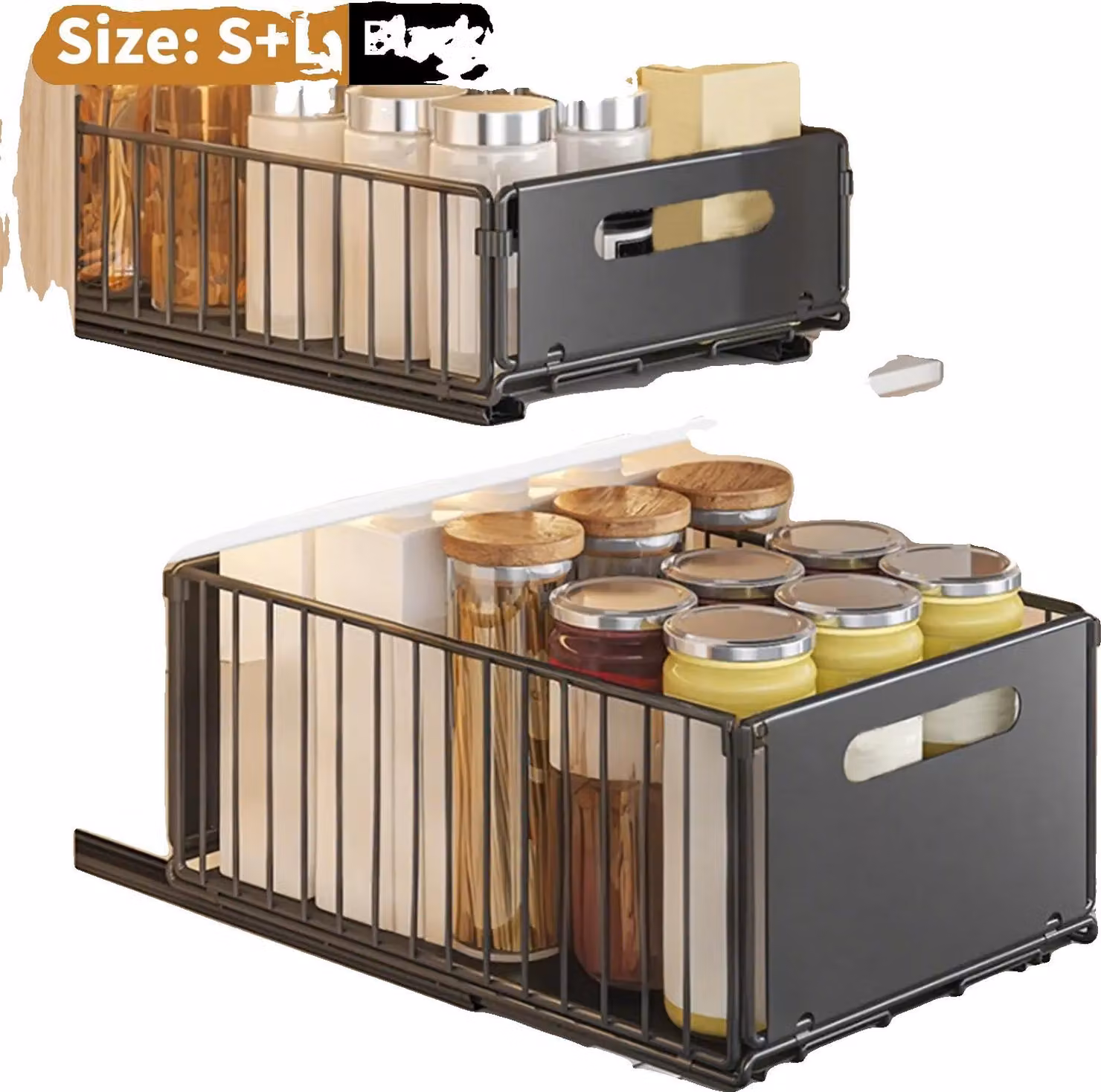 Scaffale per magazzino, design a 2 livelli, estraibile per maggiore comodità, confezione da 2 pezzi (taglie S e L)