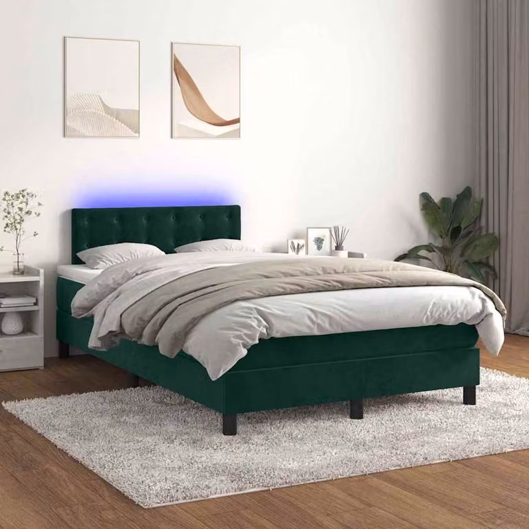 Letto Ibrido con Materasso e Illuminazione LED vidaXL in Velluto Verde Scuro L: 120 cm, P: 200 cm