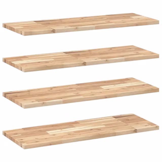 Set di 4 mensole da parete in legno di acacia non trattato, colore marrone, L 100 x P 30 x H 2 cm