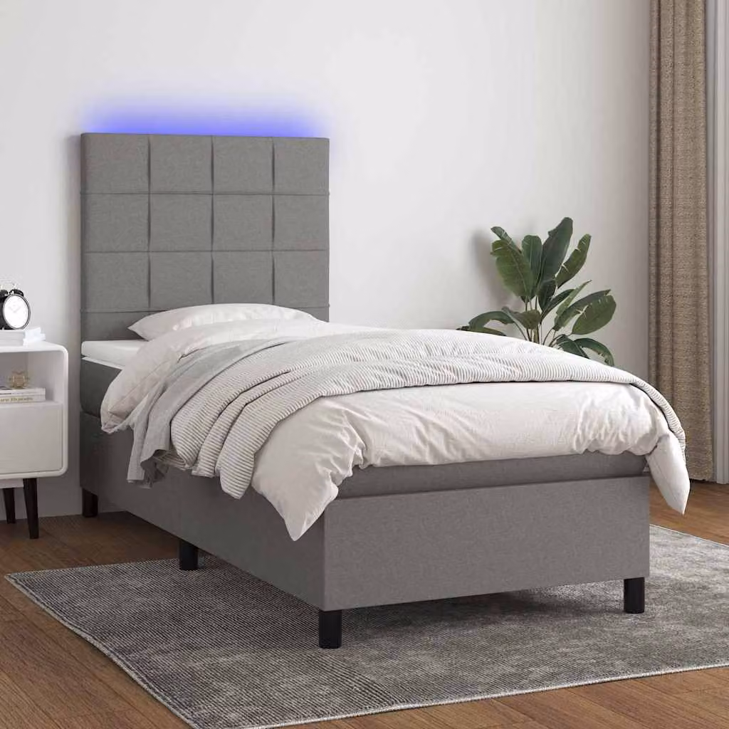 Letto a molle con materasso e illuminazione LED vidaXL in tessuto grigio scuro 80 x 200 cm – 1