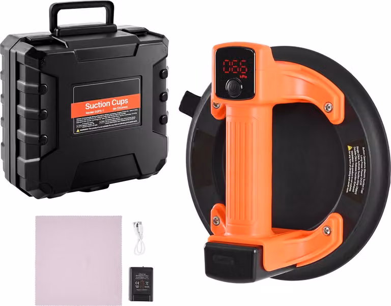 SucceBuy sollevatore a batteria, ventosa per vetro da 203 mm con display digitale per la potenza di aspirazione e lo stato della batteria, capacità di carico massima di 200 kg, strumento a ventosa per piastrelle per sollevare piastrelle e granito (confezi
