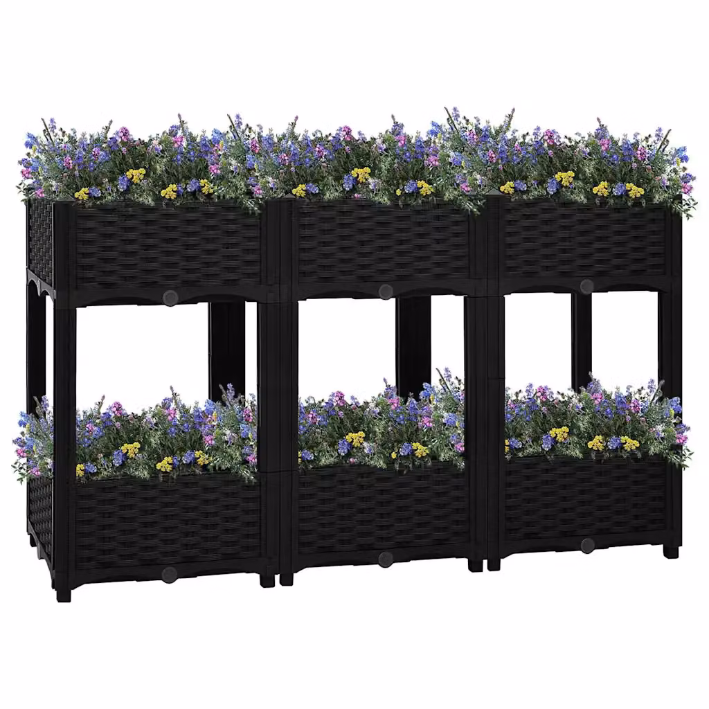 Fioriera Rialzata vidaXL in Plastica e WPC, Colore Nero, L/P/H: 120 x 40 x 71 cm