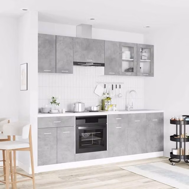Unità Cucina Lyon 8 pz Grigio Cemento Legno ingegnerizzato 3445859