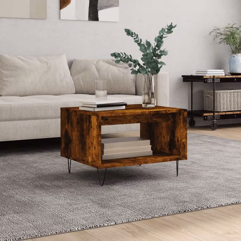 The Living Store tavolino in rovere fumé 60x50x40 cm materiale a base di legno