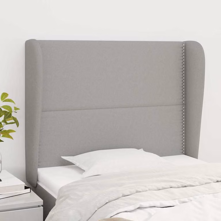 Testiera ad orecchio vidaXL in tessuto grigio chiaro con struttura in legno e pannello imbottito L: 93 cm, P: 23 cm, H: 118-128 cm