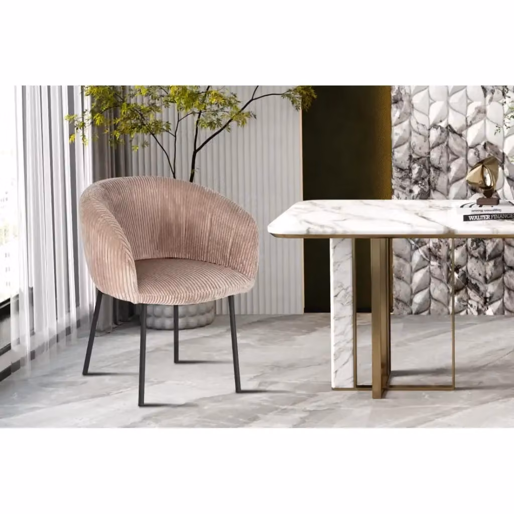 Sedia da pranzo SEVILLE Meublorama in velluto a coste beige con braccioli e piedi in metallo nero stile industriale – 2