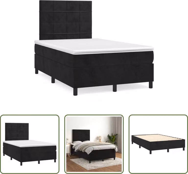 The Living Store Letto a molle con materasso nero 120x190 cm in velluto