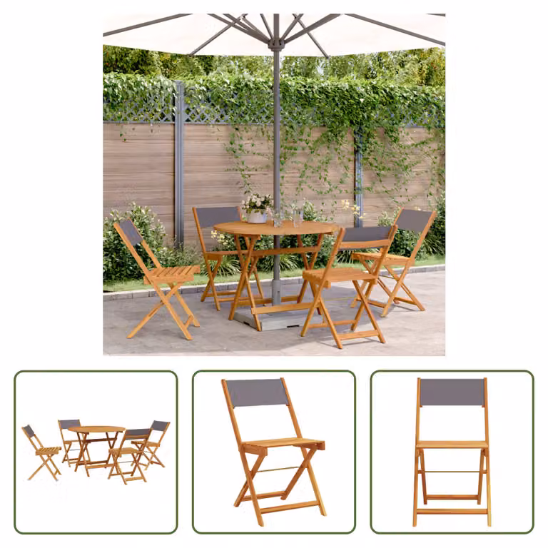 The Living Store Set da pranzo da giardino 5 pezzi in tessuto e legno massiccio antracite