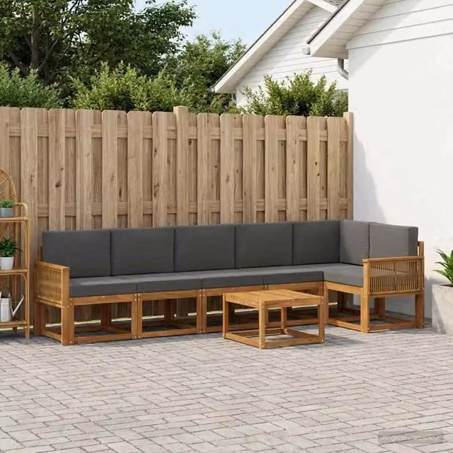 Set di divani da esterno 7 pz Naturale e Antracite Poliestere 3385278