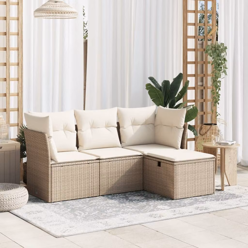 Maison Exclusive - Set Divano da Giardino 4 pz con Cuscini Beige in Polyrattan
