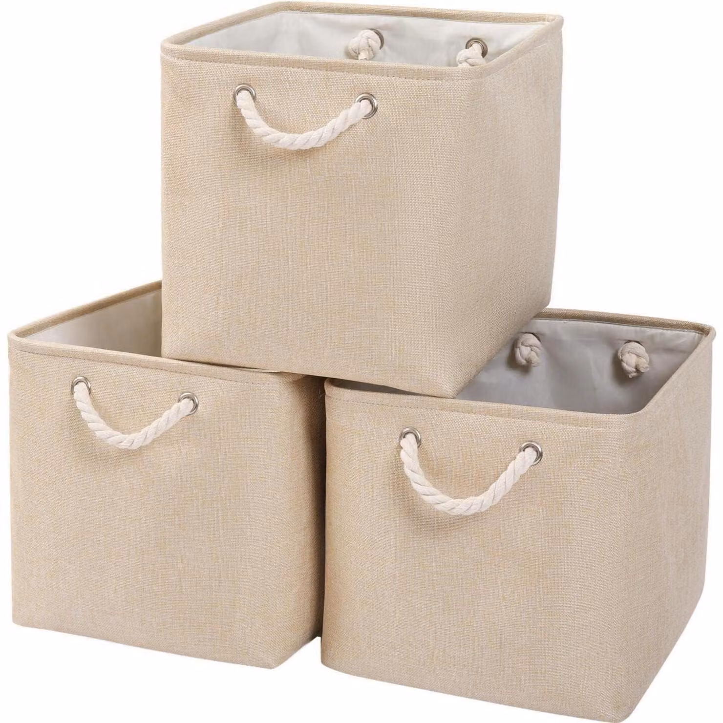 Contenitore in tessuto, 33x38x33 cm, color beige, set da 3