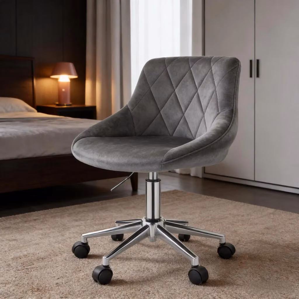 Sedia da ufficio girevole WISHDOR in velluto grigio con ruote e struttura in metallo, L: 45.5 cm, P: 37.5 cm, H: 77.0 cm – 2