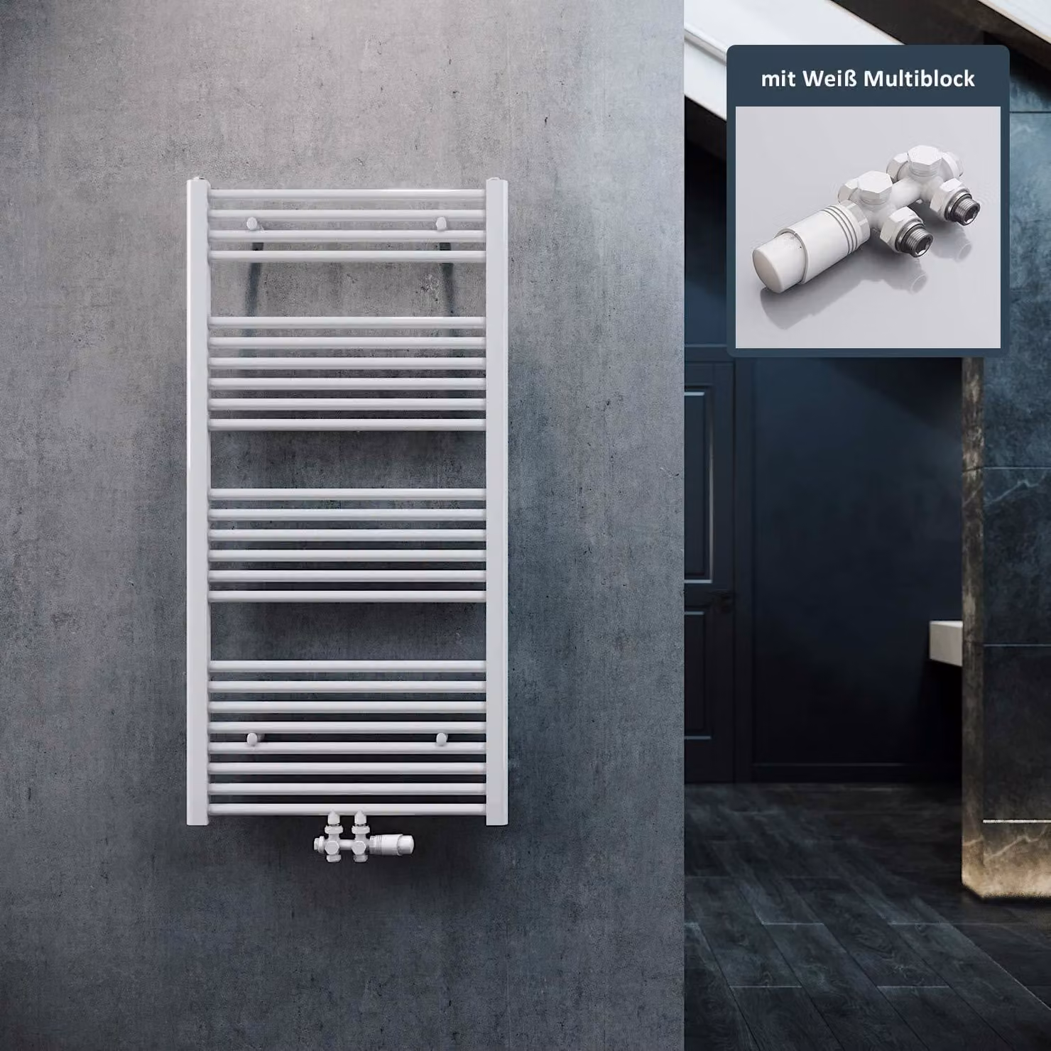 Radiatore design per bagno - 1200x600 mm - Bianco - Potenza: 562 Watt - Acciaio - Asciugatore per asciugamani