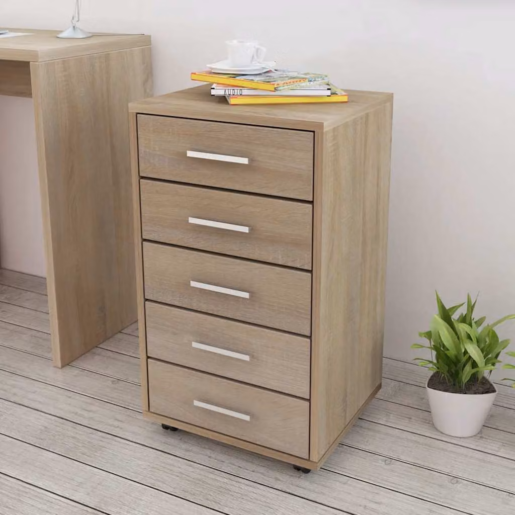 vidaXL Cassettiera da Ufficio con Ruote in Legno e MDF Marrone Moderno